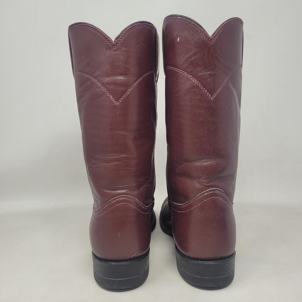 VTG Justin Boots 5B Burgundy Red Leather Western Roper Cowgirl Rodeo USA L3068 - Picture 3 of 13